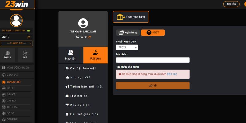 Cách rút tiền 23win bằng hình thức tiền điện tử
