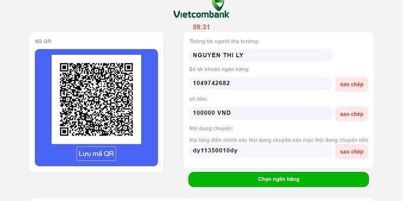 Quét mã ngân hàng/QR Code được yêu thích